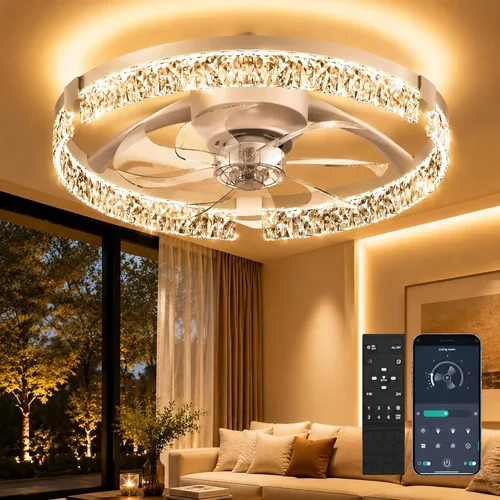 Vista 13 de Ventiladores de techo con luces y control remoto, ventilador de vidrio negro.