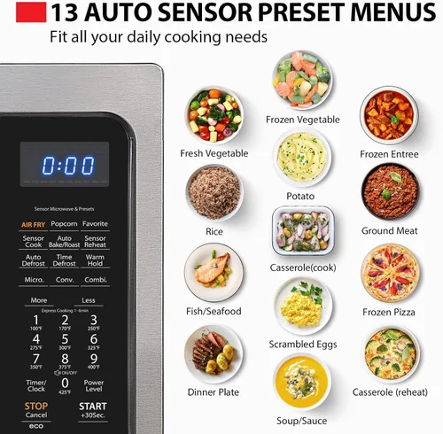 Vista 4 de Toshiba Horno de microondas freidora de aire combo 4 en 1 para encimera, sensor inteligente, convección, función silenciosa, memoria de posición