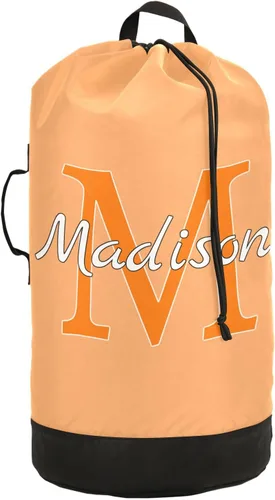 Vista 17 de Beige Bolsa de lavandería de viaje de nylon personalizada para equipaje Organizador de ropa sucia personalizada con cierre de cordón y correas