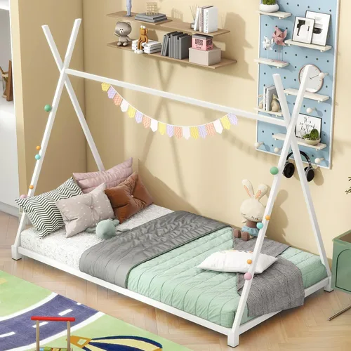 Vista 59 de SOFTSEA Cama de metal individual, plataforma de metal con tablillas, plataforma de cama con forma de triángulo doble para niños (negro)