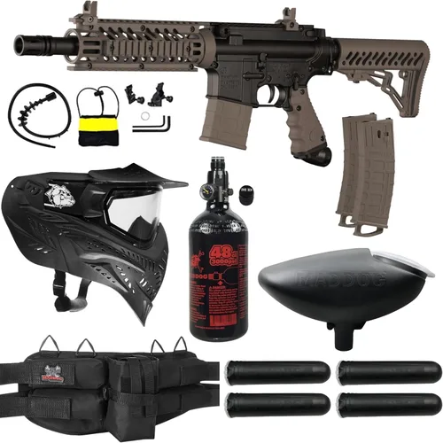 Vista 12 de Maddog Tippmann TMC MAGFED Paintball Gun Marker & Accessory Starter Packages Marker, 48ci/3000psi Compressed Air Tank, Mask, Hopper, Pods, Harness