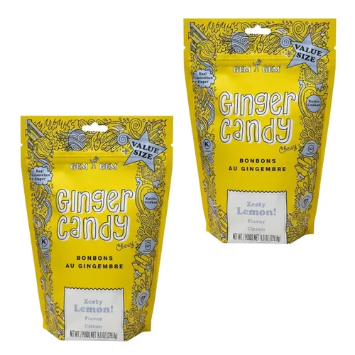 Vista 21 de Gem Gem Caramelos de jengibre masticables de sabor a limón, muestras de degustación de 1.25 oz