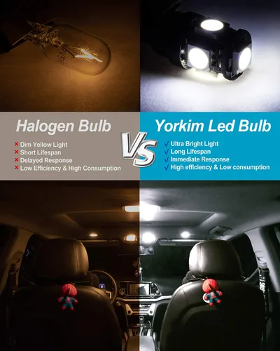 Vista 3 de Yorkim 194 bombillas LED blancas 6000 K súper brillantes de 5ª generación, T10 168 bombilla LED para interior de automóvil, cúpula mapa, puerta