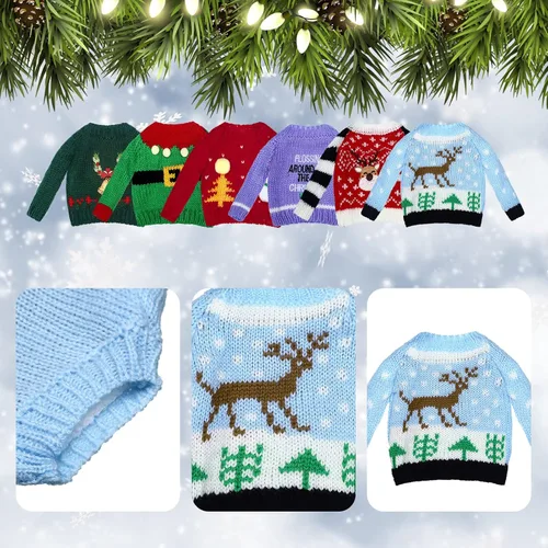 Vista 4 de Chalyna 6 piezas de ropa de muñeca de Navidad, accesorios de Navidad, suéter pequeño, ropa de punto, accesorio de Navidad, accesorios de ropa