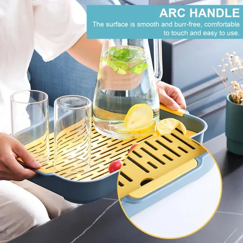Vista 8 de Holibanna Bandeja de drenaje de doble capa con asas de 10.62 x 7.28 x 1.57 pulgadas, escurridor de platos de plástico para encimera de cocina