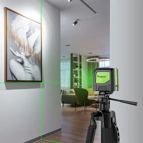 Vista 4 de Huepar Nivel láser de línea cruzada con trípode ligero, láser verde autonivelante láser de línea horizontal y vertical con visibilidad de 100 pies
