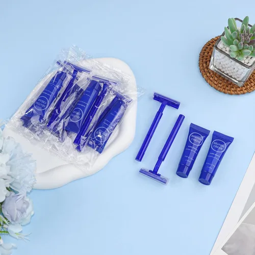 Vista 3 de Juego de crema de afeitar desechable, máquinas de afeitar manuales envueltas individualmente a granel con mini crema de afeitar suave, artículos