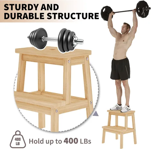 Vista 16 de HOUCHICS Taburetes para adultos, taburete de madera con 400 libras, taburete de madera, taburete para adultos, taburete para mesita de noche, Blanco