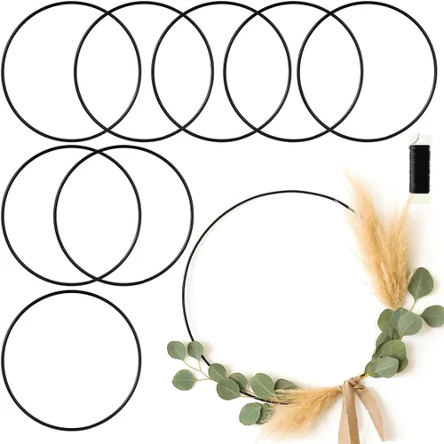 Vista 13 de Paquete de 8 aros florales de metal de 12 pulgadas para manualidades, anillos de macramé, coronas, anillos de atrapasueños, coronas, anillos