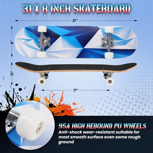 Vista 2 de Patinetas longboard completas para principiantes, niñas, niños, jóvenes, adolescentes, adultos, de 31x8 pulgadas, patinetas de 7 capas de madera