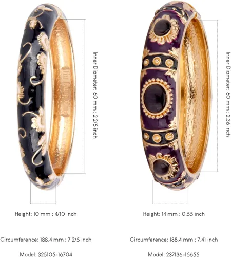 Vista 3 de UJOY Vintage Cloisonne Jewelry Bracelet Plated Handmade Bead Rhinestones Enamel Spring Cuff Bangles 2 Pcs Set for Womens Gift 7735