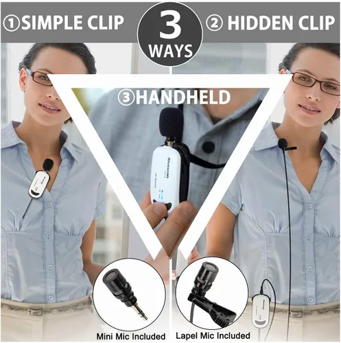 Vista 4 de Alvoxcon Micrófono lavalier inalámbrico para computadora, sistema de micrófono de doble solapa USB para Android, PC, portátil, altavoz, podcasting