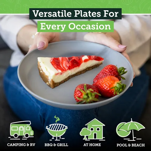 Vista 2 de Grow Forward Platos de postre de paja de trigo prémium – Juego de 8 platos de plástico duro reutilizables de 8 pulgadas – Platos irrompibles aptos