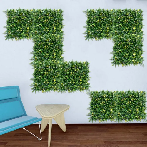 Vista 3 de E&K Panel de valla de plantas artificiales de 20 x 20 pulgadas, hojas sintéticas, césped, panel de privacidad para interiores y exteriores