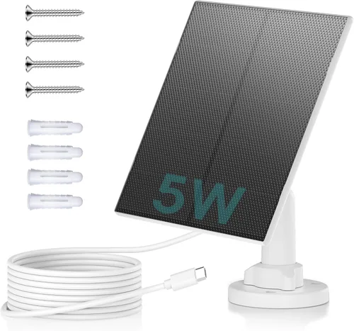 Vista 9 de ZUMIMALL Panel solar de 3 W para cámara de exterior inalámbrica, X2/X1/F5, panel solar impermeable IP66 con cable de carga tipo C de 10 pies, fuente