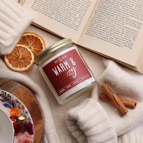 Vista 8 de Vela de sidra de manzana, velas de otoño I de sidra de manzana, canela y nuez moscada, infundida con aceites esenciales, vela perfumada de otoño