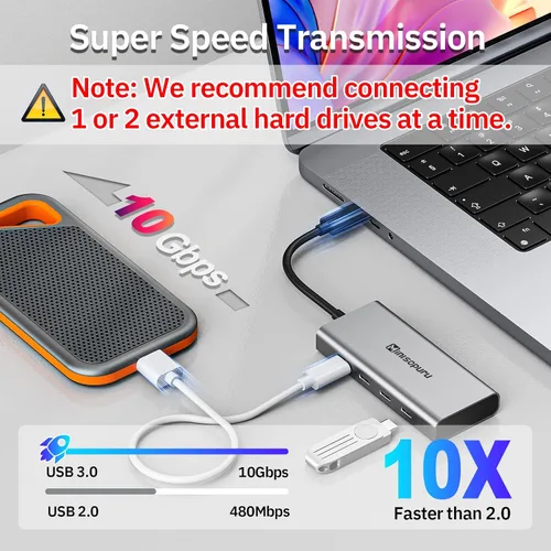 Vista 3 de Minisopuru Divisor USB C – Hub USB C de 4 puertos para portátil, solo transferencia de datos (no compatible con alimentación y video) USB C a USB C