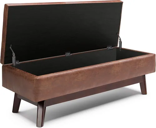 Vista 4 de Simpli Home Owen - Taburete rectangular de 48 pulgadas de ancho, con reposapiés de piel sintética para sala, color marrón