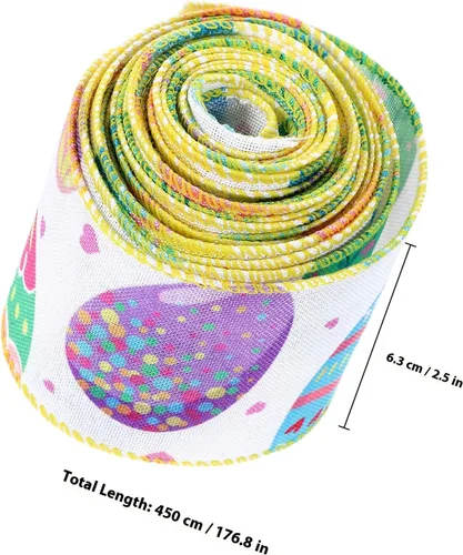 Vista 2 de Easter Wired Edge Ribbon 2-inch Broad 5-Yard Roll Spring Fabric Ribbon for Wrapping, Craft Making, and Holiday Decorations