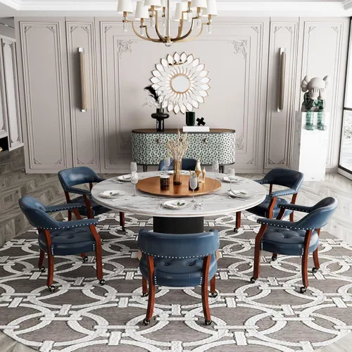 Vista 3 de MODERION Sillas de comedor con ruedas y brazo, sillas de capitán Caster Boss con patas de madera maciza, sillas de escritorio de oficina con botón