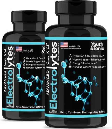Vista 10 de Youth & Tonic Advanced Electrolyte Pills 100 caps, hidratación, sudor, deporte 11 minerales y vitaminas D + B6, píldoras de sal con electrolitos