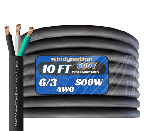 Vista 27 de WindyNation Cable de cable SOOW SO de 5 pies 6/3 6 AWG - Cable de extensión de alimentación portátil de 600 V calibre 6 600 V para cargadores