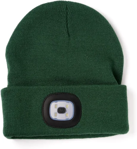 Vista 2 de Gorro LED unisex, linterna de invierno recargable por USB, gorro de Navidad con luz para hombre, esmeralda