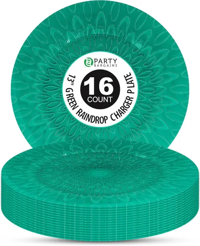 Vista 22 de PARTY BARGAINS Platos de carga de plástico de 13 pulgadas, diseño de gota de lluvia, azul, cargadores de mesa redonda desechables para bodas