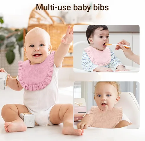 Vista 6 de Baberos de muselina para bebé, 6 baberos bandana para baba y dentición, algodón suave y absorbente para recién nacido