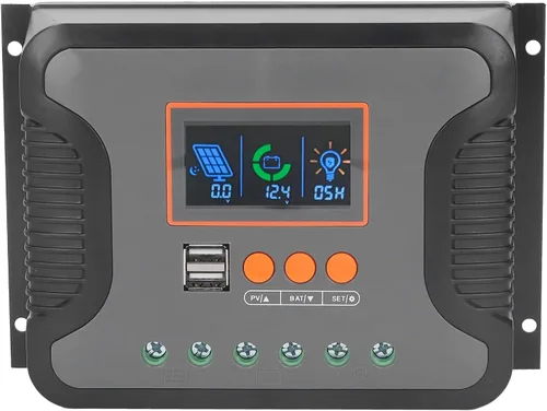 Vista 2 de PWM Controlador de carga solar, 60A 12V 24V 36V 48V 2 Puerto USB Pantalla LCD ajustable AGM Gel Inundado Batería de Litio.