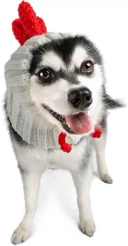 Vista 8 de Zoo Snoods Disfraz de gallo – Redecilla tejida para las orejas de perro de pollo para mascotas, cubierta cálida para el cuello para Halloween e