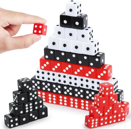 Juego de 50 dados estándar de 0.63 pulgadas con acrílico negro, blanco, rojo, 6 caras, a granel, dados de casino para fiestas temáticas de casino,