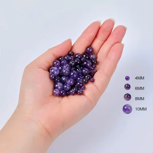 Vista 3 de 108 cuentas de amatista natural de 0.394 pulgadas redondas sueltas para hacer joyas