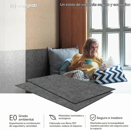 Vista 5 de Olanglab Paquete de 10 paneles acústicos de pared, 48 x 24 pulgadas por cada panel acústico, absorbentes de sonido, paneles de sonido decorativos