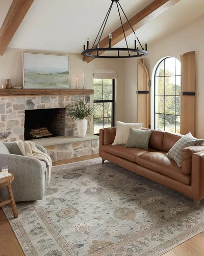 Loloi Magnolia Home by Joanna Gaines Millie Collection MIE-02 - tapete de 3 pies 6 pulgadas x 5 pies 6 pulgadas, 0.25 pulgadas de altura, cielo/oro