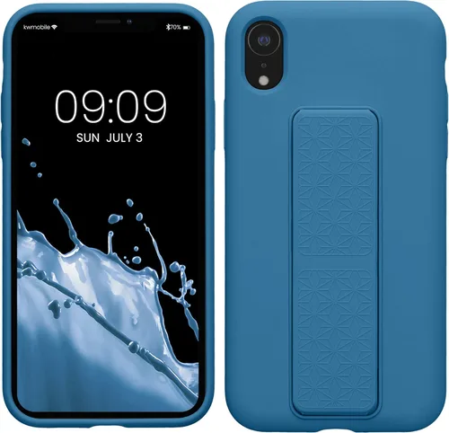 Vista 17 de kwmobile Funda compatible con Apple iPhone XR - Funda con correa de mano y revestimiento de silicona TPU suave - Azul Báltico