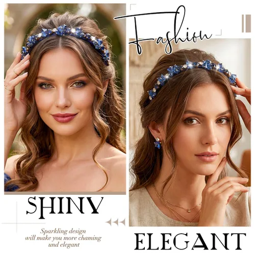 Vista 4 de Urieo Diadema de cristal con gemas azules, accesorio para el cabello de diamantes de imitación para mujer