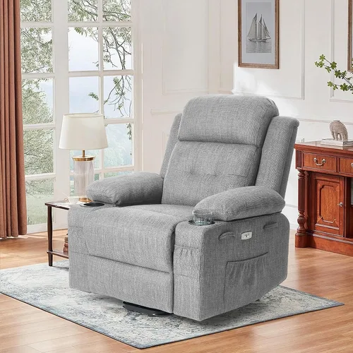 Vista 10 de Silla reclinable eléctrica para personas mayores con masaje y calor, piel sintética, reclinable eléctrico con puertos USB, portavasos, bolsillos
