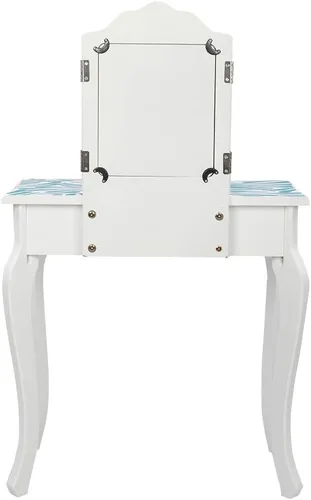 Vista 44 de AOCOROE Juego de mesa de tocador y taburete para niños con espejo, tocador de maquillaje de princesa 2 en 1 con cajón y parte superior desmontable