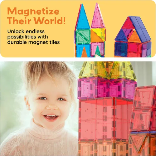 Vista 11 de PicassoTiles - juego de 60 piezas de bloques de construcción magnéticos y transparentes 3D, creatividad más allá de la imaginación, inspiradores