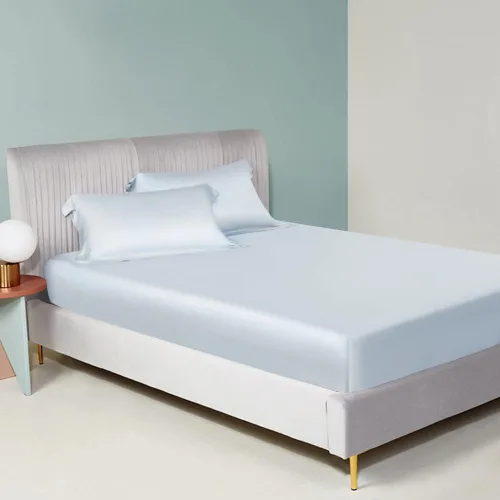 Vista 3 de Juego de sábanas de seda tamaño individual, juego de sábanas de seda auténtica de 7 piezas, juego de edredón de seda verdadera, sábanas de lujo