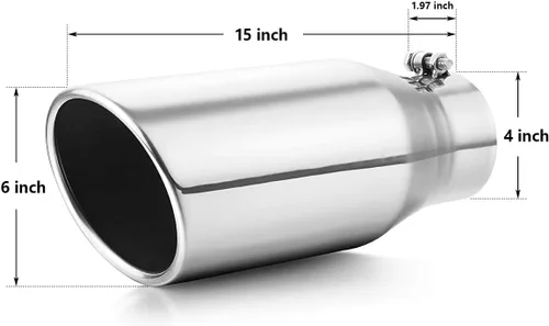 Vista 2 de A-KARCK Punta de Escape de 4 Pulgadas de Entrada, Universal Entrada de 4'' Salida de 6" 15" de Largo Acero Inoxidable Tubo de Escape Atornillable
