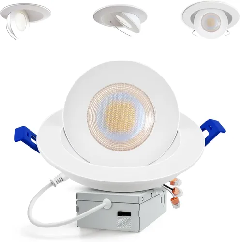 Vista 8 de Adetu luces LED empotrables de 4 pulgadas 5CCT con cardán en negro, iluminación empotrable direccional ajustable 360°+90°, luces de lata LED