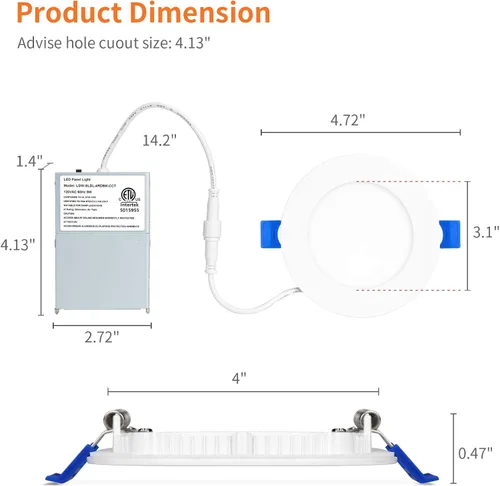 Vista 3 de Meconard Paquete de 6 Luces LED Empotradas de Techo de 4 Pulgadas con Caja de Conexiones, Luz Diurna 5000K, 9W=75W 750LM, Downlights Regulables sin