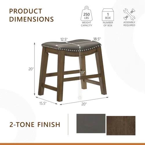 Vista 4 de Lexicon Ordway Taburetes de altura de comedor de madera maciza, taburetes de altura de mesa de sillín para comedor de transición, opciones Negro