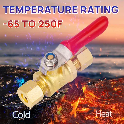 Vista 4 de Mini Válvula de Bola de Latón Sin Plomo con Interruptor de Cierre, Conexión de Compresión de 1/4 pulgada por Conexión de Compresión de 1/4 pulgada