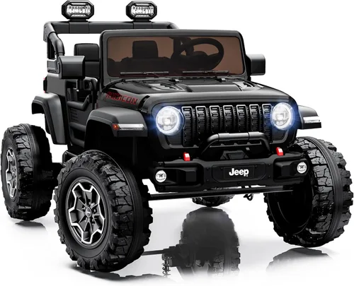 First Ride On Jeep Wrangler Rubicon - Juguetes de paseo de 24 V con licencia para niños grandes, auto eléctrico de control remoto de 2 plazas Negro
