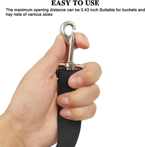 Vista 4 de 2 ganchos para correas de cubo de caballo, proveedores de caballos, correas de nailon ajustables para redes de bolsas de heno, comederos al aire