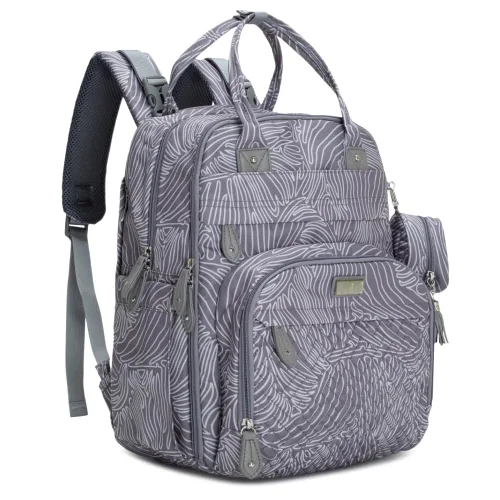 Vista 23 de BabbleRoo - Mochila de cuero para pañales, bolso de viaje para bebé con artículos esenciales, multifuncional, resistente al agua, con almohadilla