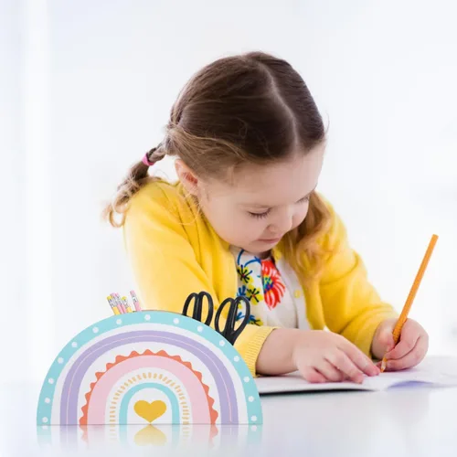 Vista 4 de Soporte para lápices de arco iris bohemio, organizador de bolígrafos de madera, contenedor de escritorio para brochas de maquillaje, crayón